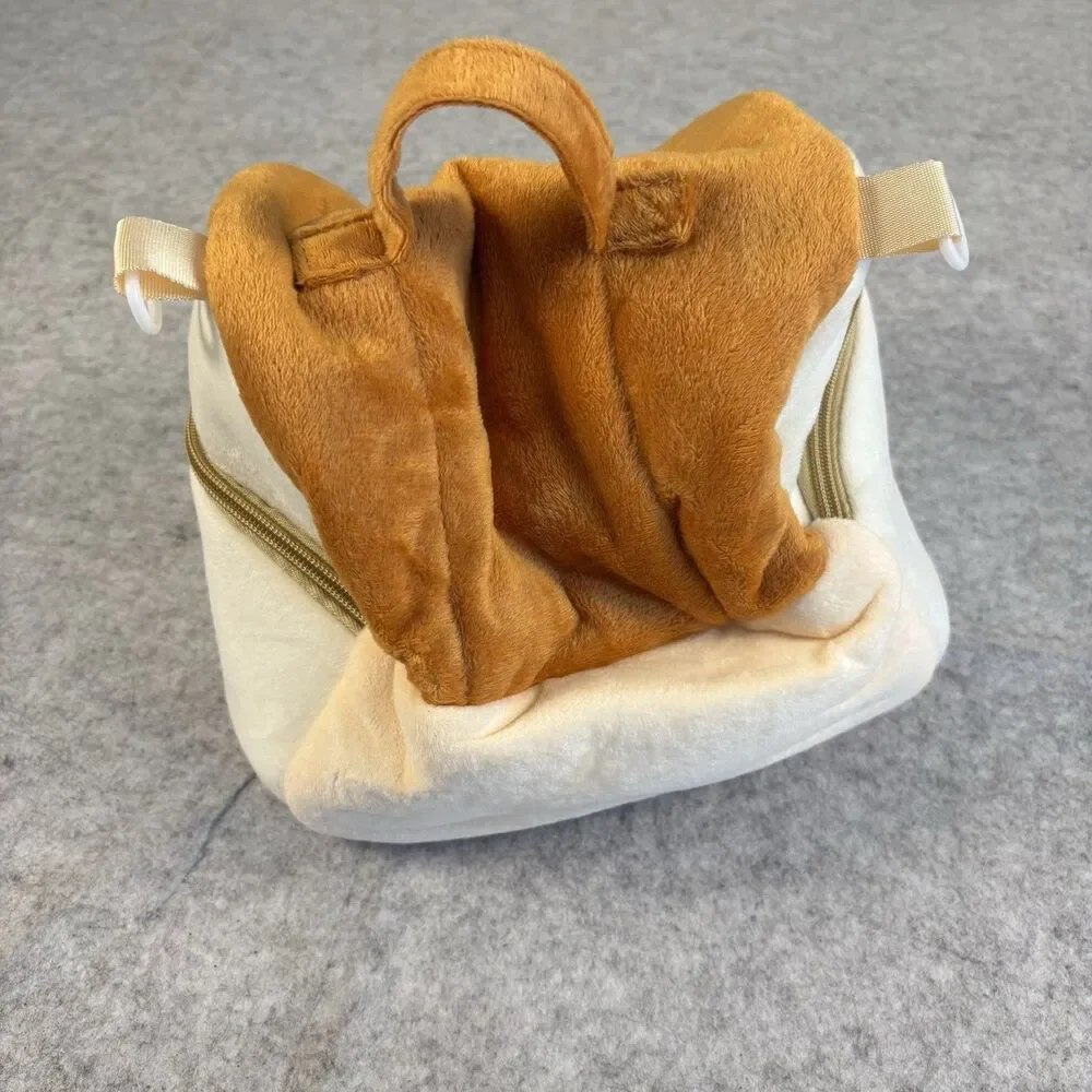 Plush Fuzzy Fleece Brown Beige Collapsible Zip Closure Makeup Bag 10